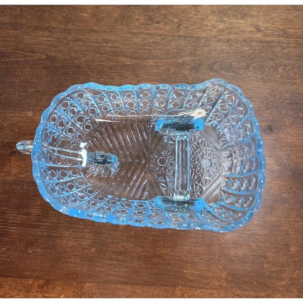 Vintage‎ McKee Glass Daisy and Button Aqua  Blue Baby Carriage or Coach Bowl